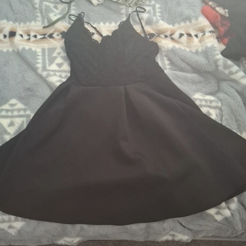 Black Lace Bodice Fit-and-Flare Dress